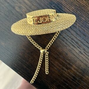 St. John gold tone hat brooch